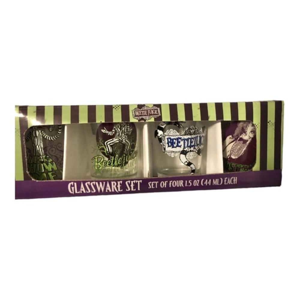 Beetlejuice 4‎ piece shot glass glassware tumbler set new